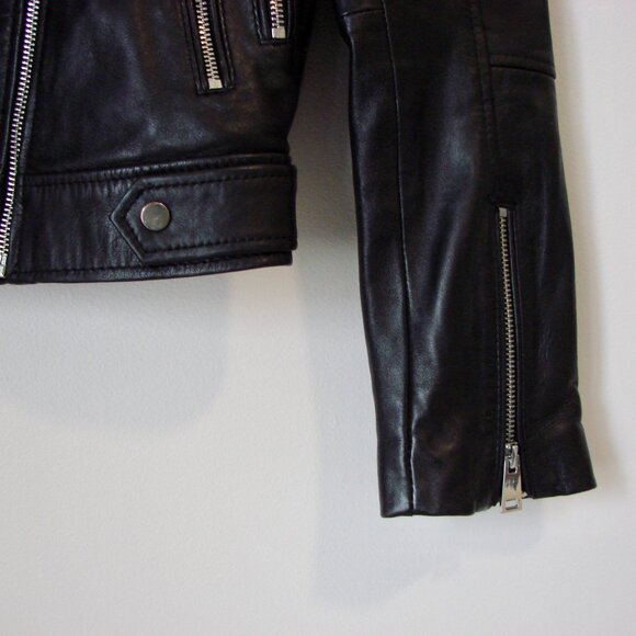 ZARA Black Faux Leather Moto Jacket Bomber Zippers Soft Size Small - Picture 8 of 12